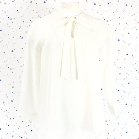 Front Tie Neck Crepe Blouse Top Off White - Picture 1 of 9